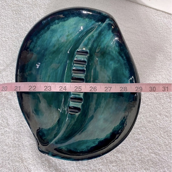 Vintage Handmade Green Black Painted Ceramic Ashtray Trinket Dish Art Decor - Picture 4 of 16